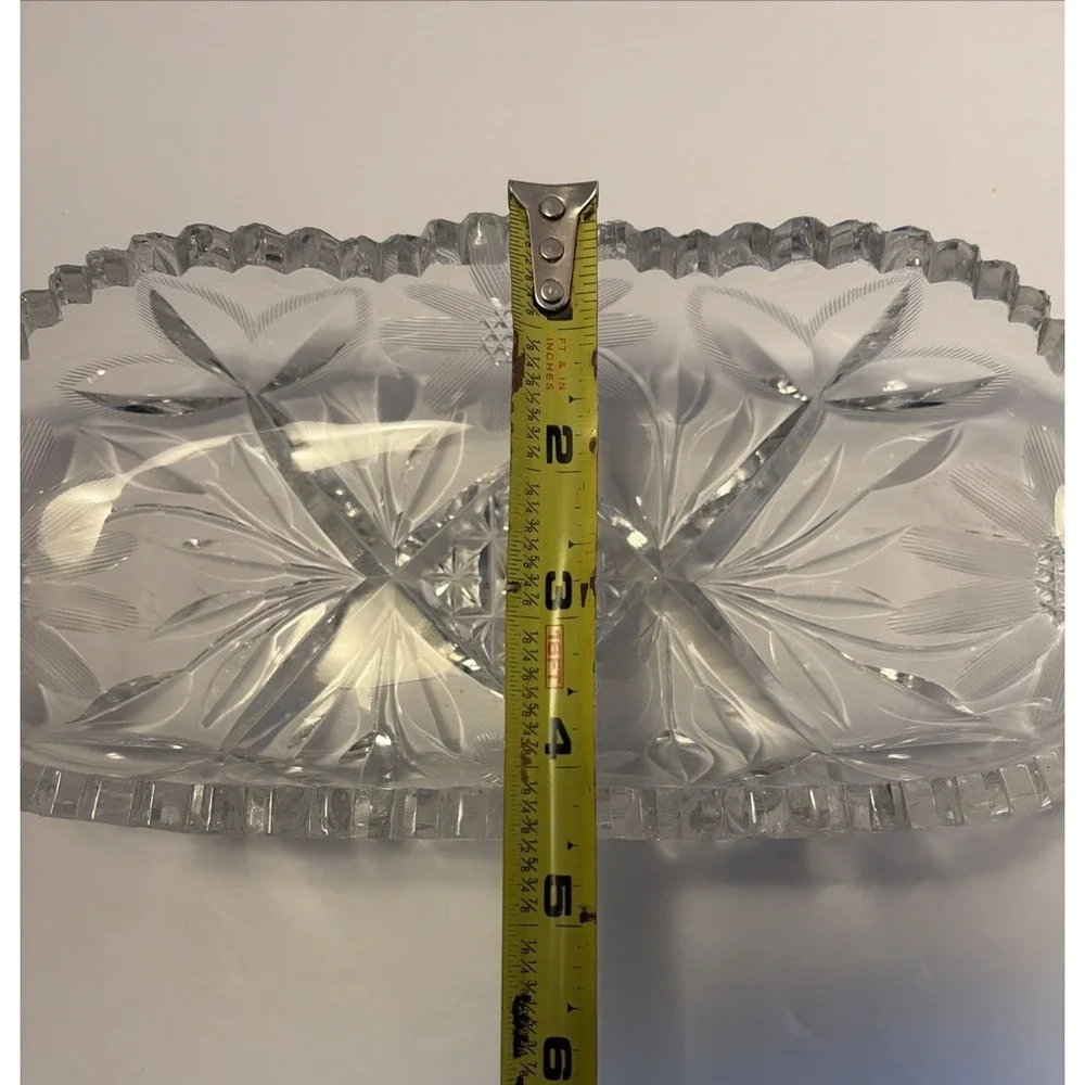 American Brilliant Period Glass Daisy Floral Diamond Pattern OVAL Relish‎ Dish